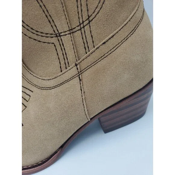 CELINE Paris Western Low Boots in Suede Beige W/ Dark Stitching Sz 39 EUR 8.5 US - Picture 5 of 16